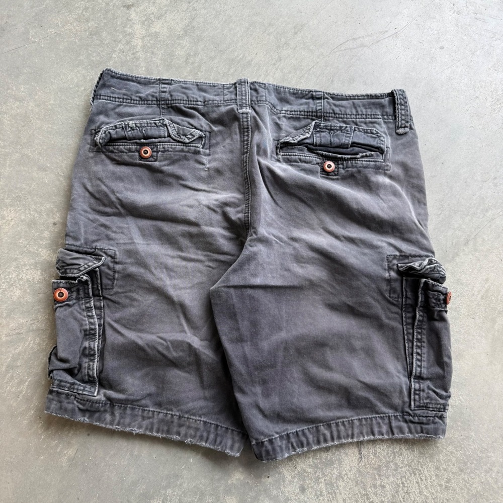 Hollister Mens Cargo Shorts 36 Faded Black Gray Distressed Raw Hem Cotton Twill